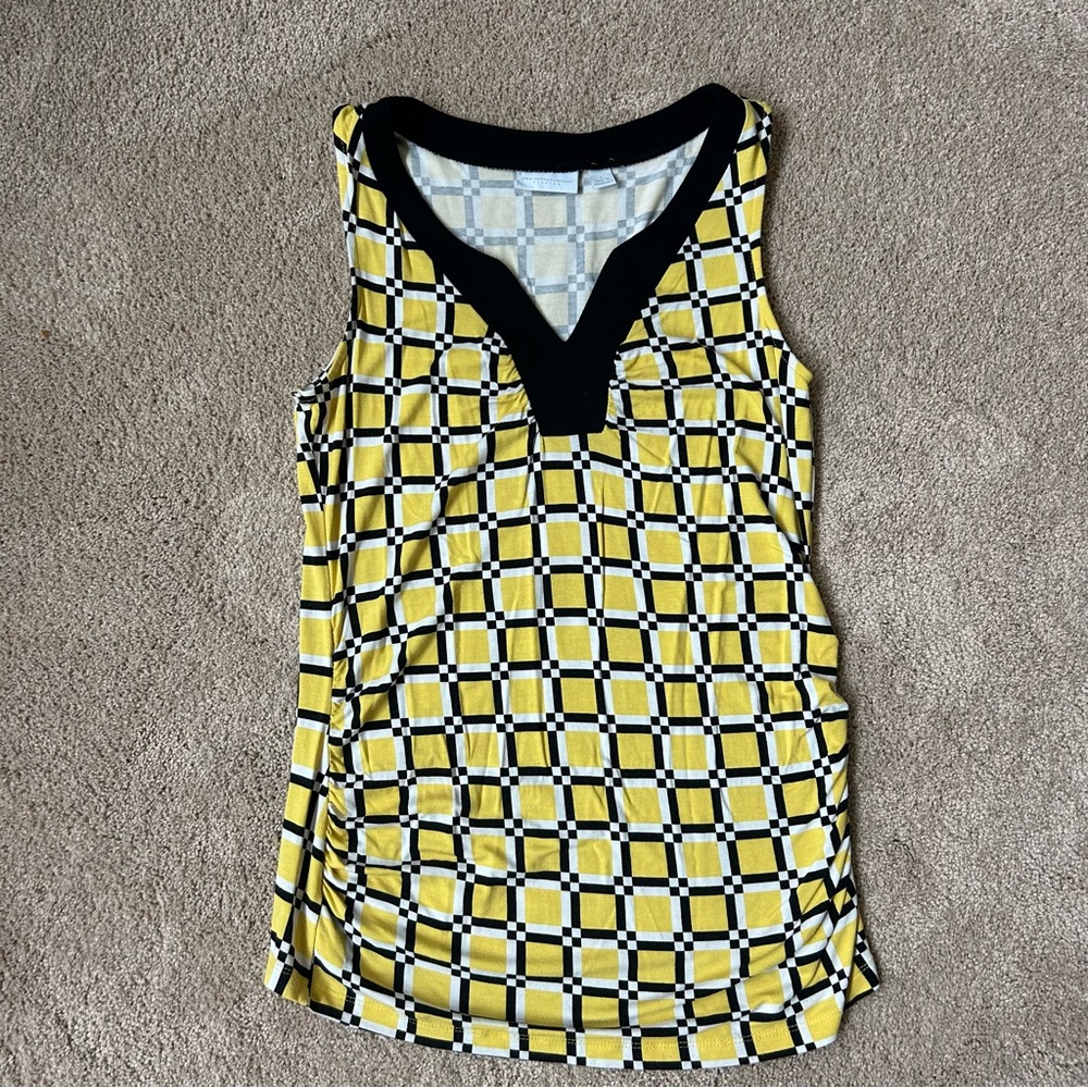 Yellow and Black Patterned Women's New York and Company Top size small